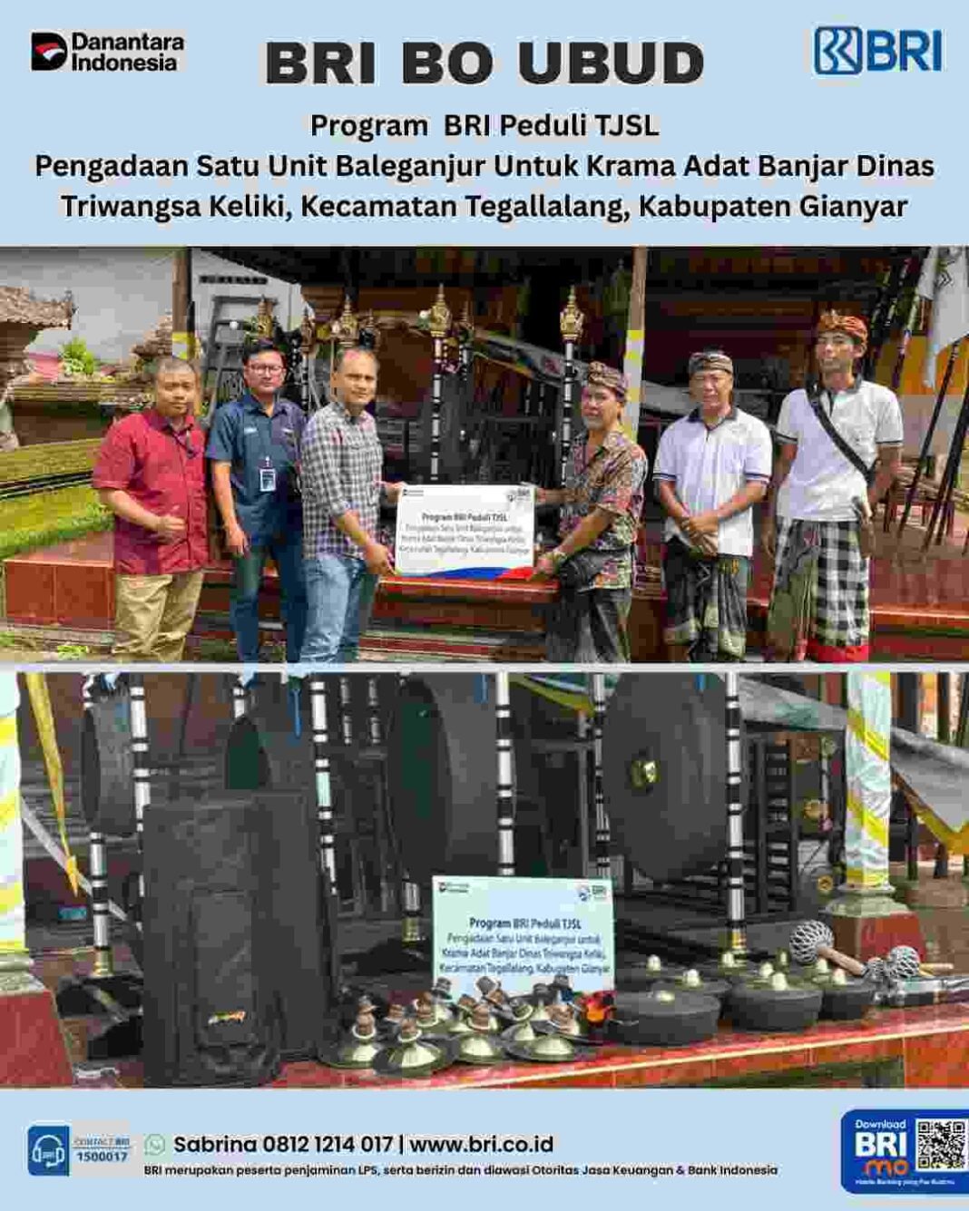 BRI Peduli Serahkan Satu Unit Baleganjur Kepada Krama Adat Banjar Dinas Triwangsa Keliki