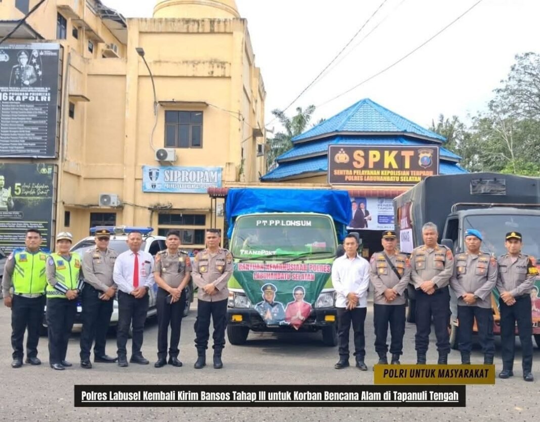 Luar Biasa!!! Polres Labusel Kembali Kirim Bansos Tahap III untuk Korban Bencana Alam di Tapanuli Tengah