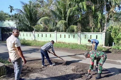 Wujud Kepedulian Lingkungan,Babinsa dan Perangkat Gampong Batee Shoek Gotong Royong Bersihkan Bahu Jalan.