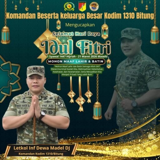 Sambut Datangnya Idul Fitri 1447 H, Dandim 1310/ Bitung Berikan Ucapan Untuk Umat Islam