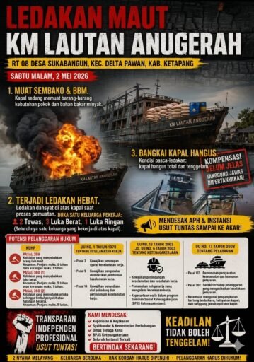 Tragedi KM Lautan Anugerah di Ketapang 2 Tewas, 3 Luka Bakar Berat, Dugaan Kelalaian Kselamatan Kerja Disorot Tragedi KM Lautan Anugerah di Ketapang 2 Tewas, 3 Luka Bakar Berat, Dugaan Kelalaian Kselamatan Kerja Disorot
