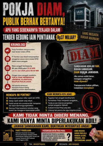 Hak Sanggah Diabaikan? Keheningan Pokja dalam Tender IAIN Pontianak Rp37 Miliar Jadi Sorotan Publik Hak Sanggah Diabaikan? Keheningan Pokja dalam Tender IAIN Pontianak Rp37 Miliar Jadi Sorotan Publik
