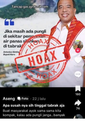 Akun Tiktok HOAKS !!! Bupati Karo Tidak Pernah Menyerukan Aksi Tabrak Pelaku Pungli di Pemandian Air Panas Akun Tiktok HOAKS !!! Bupati Karo Tidak Pernah Menyerukan Aksi Tabrak Pelaku Pungli di Pemandian Air Panas