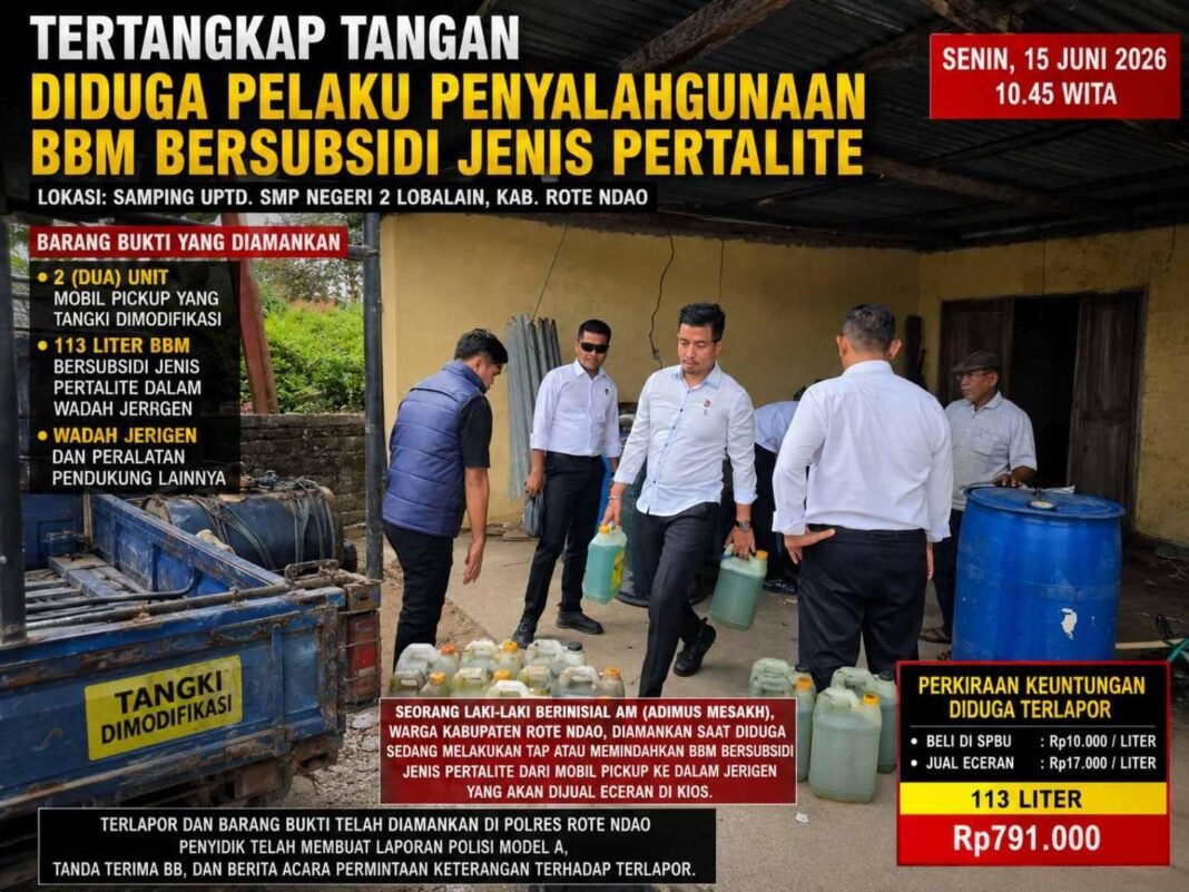 Diduga Lakukan Penyalahgunaan BBM Bersubsidi, Seorang Warga Rote Ndao Diamankan Polisi Diduga Lakukan Penyalahgunaan BBM Bersubsidi, Seorang Warga Rote Ndao Diamankan Polisi