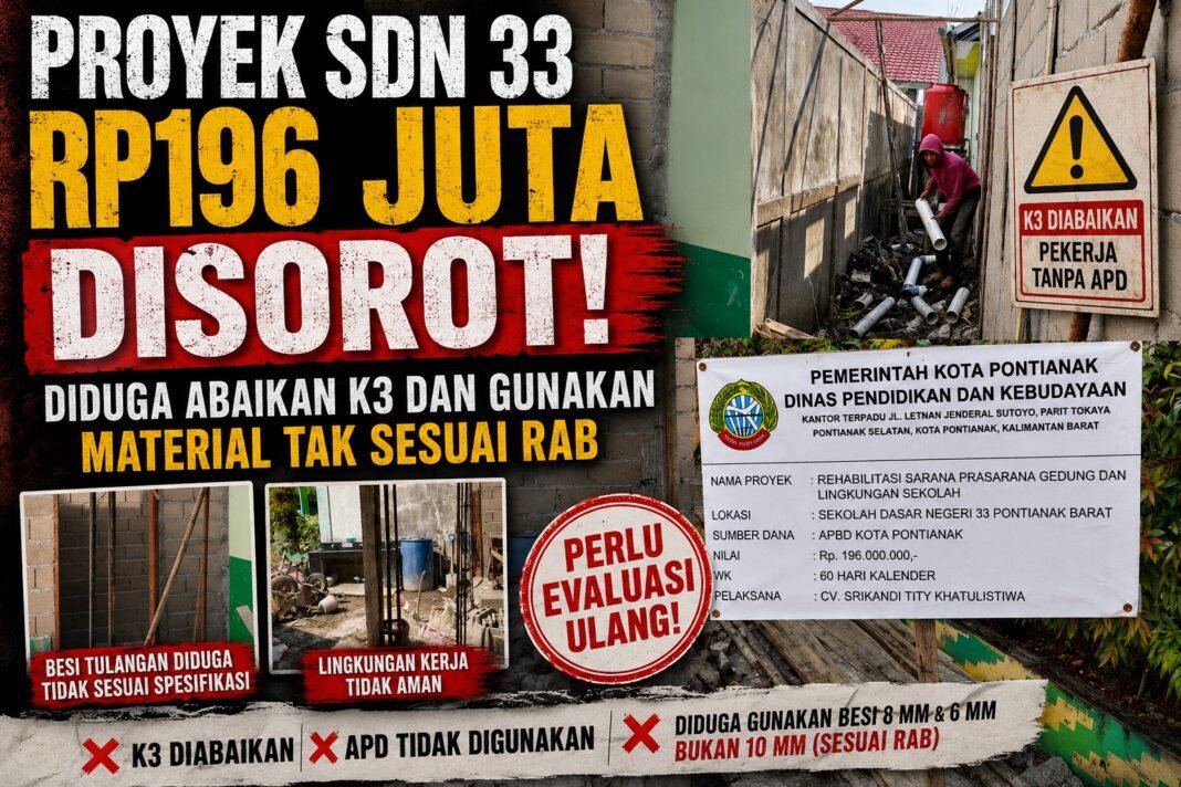 Proyek SDN 33 Rp196 Juta Disorot, Diduga Abaikan K3 dan Gunakan Material Tak Sesuai RAB Proyek SDN 33 Rp196 Juta Disorot, Diduga Abaikan K3 dan Gunakan Material Tak Sesuai RAB