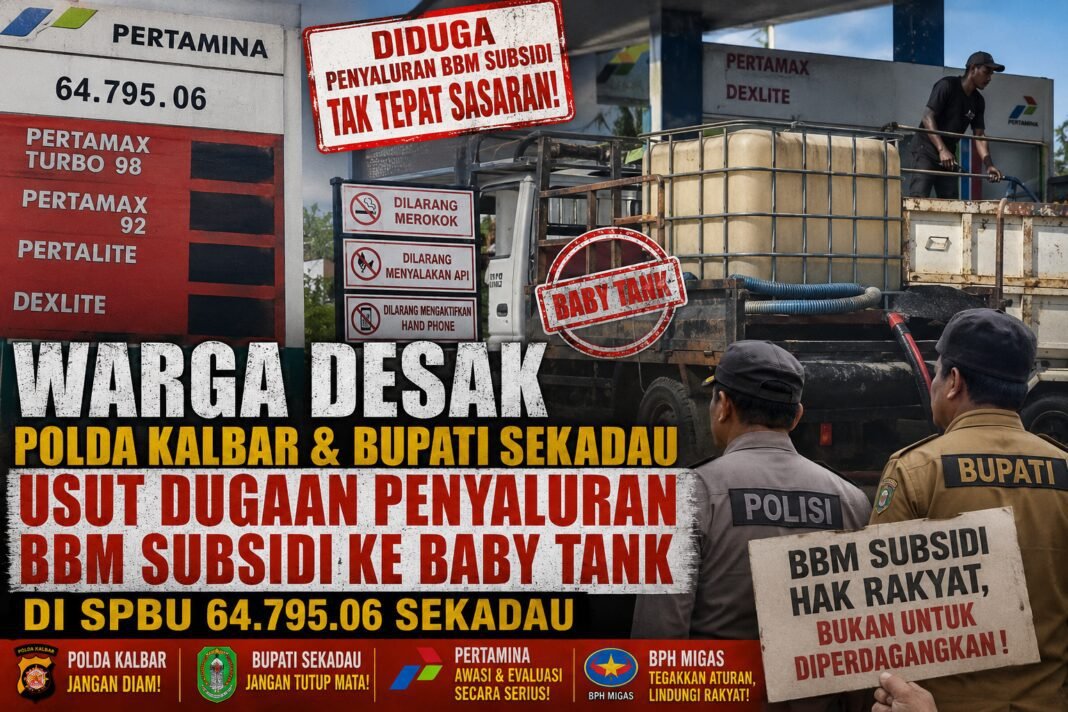 Warga Desak Polda Kalbar dan Bupati Sekadau Usut Dugaan Penyaluran BBM Subsidi ke Baby Tank di SPBU 64.795.06 Warga Desak Polda Kalbar dan Bupati Sekadau Usut Dugaan Penyaluran BBM Subsidi ke Baby Tank di SPBU 64.795.06