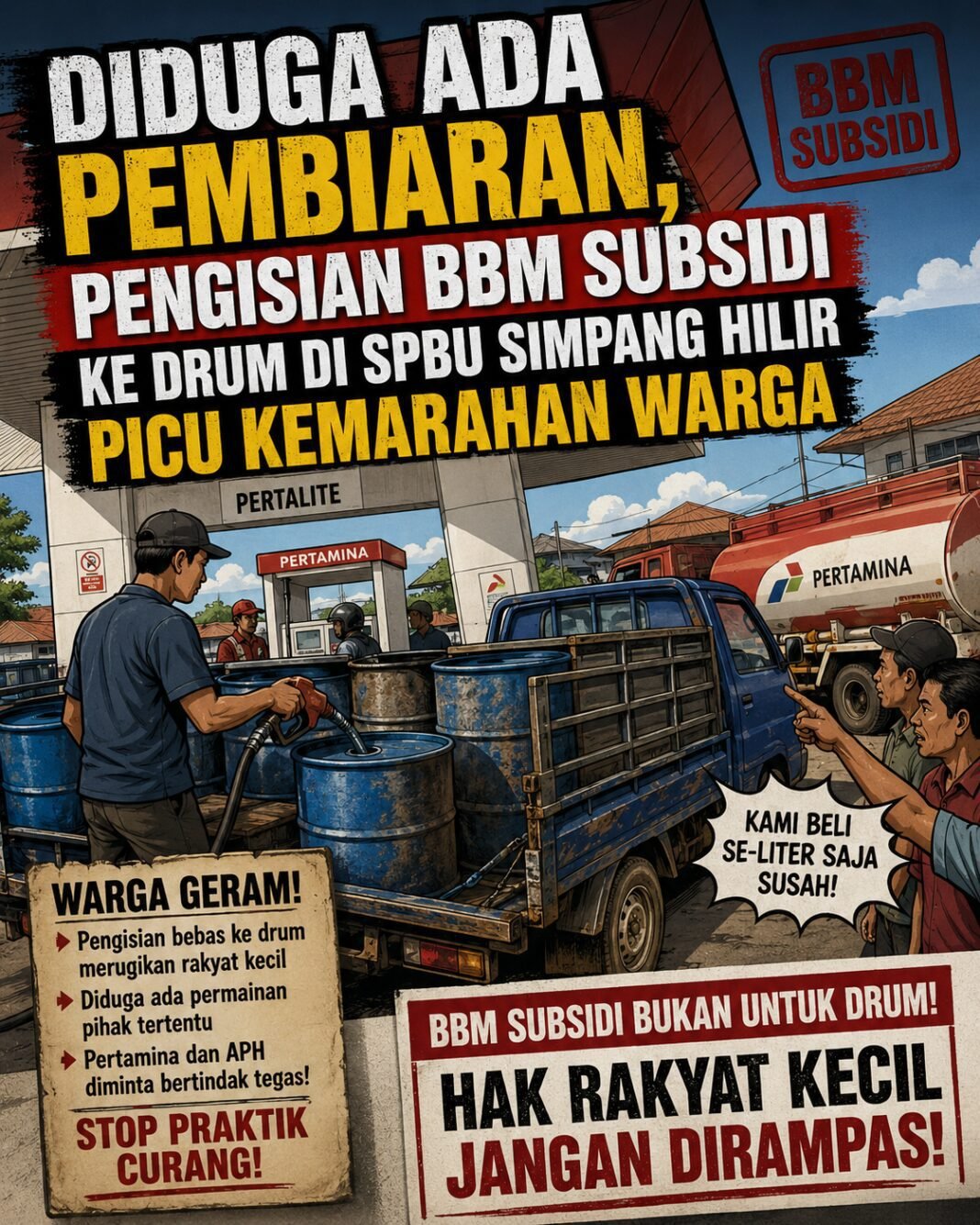 Diduga Ada Pembiaran, Pengisian BBM Subsidi ke Drum di SPBU Simpang Hilir Picu Kemarahan Warga Diduga Ada Pembiaran, Pengisian BBM Subsidi ke Drum di SPBU Simpang Hilir Picu Kemarahan Warga