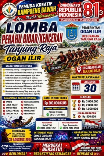 Lomba Perahu Bidar/Kenceran Tanjung Raja Siap Meriahkan HUT RI ke-81 di Sungai Ogan Lomba Perahu Bidar/Kenceran Tanjung Raja Siap Meriahkan HUT RI ke-81 di Sungai Ogan