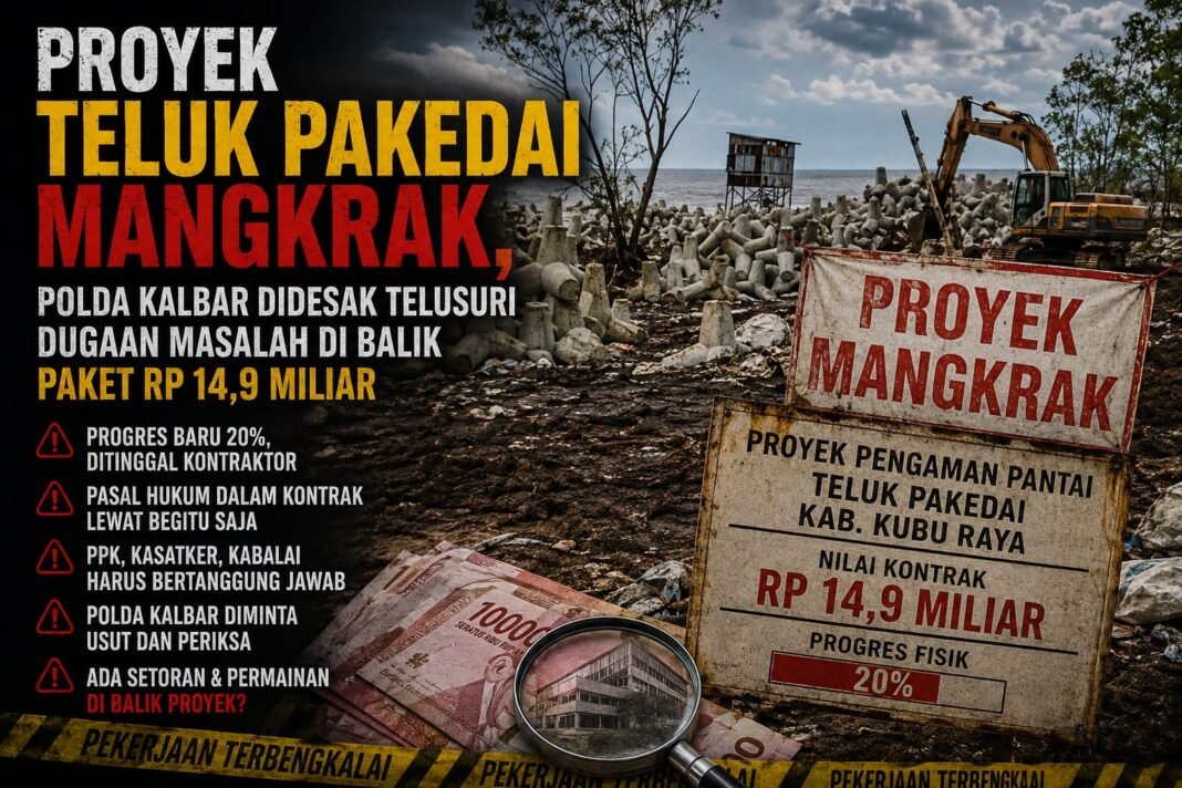 Proyek Teluk Pakedai Mangkrak, Polda Kalbar Didesak Telusuri Dugaan Masalah di Balik Paket Rp 14,9 Miliar Proyek Teluk Pakedai Mangkrak, Polda Kalbar Didesak Telusuri Dugaan Masalah di Balik Paket Rp 14,9 Miliar