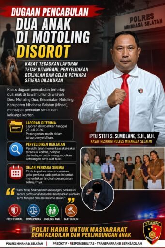 Polres Minsel Pastikan Laporan Dugaan Pencabulan Dua Anak Tetap Ditangani, Gelar Perkara Dijadwalkan Polres Minsel Pastikan Laporan Dugaan Pencabulan Dua Anak Tetap Ditangani, Gelar Perkara Dijadwalkan