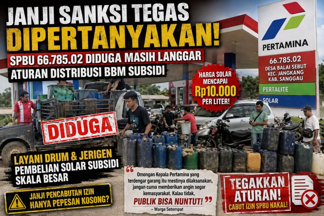 Janji Sanksi Tegas Dipertanyakan, SPBU 66.785.02 Diduga Masih Langgar Aturan Distribusi BBM Subsidi Janji Sanksi Tegas Dipertanyakan, SPBU 66.785.02 Diduga Masih Langgar Aturan Distribusi BBM Subsidi