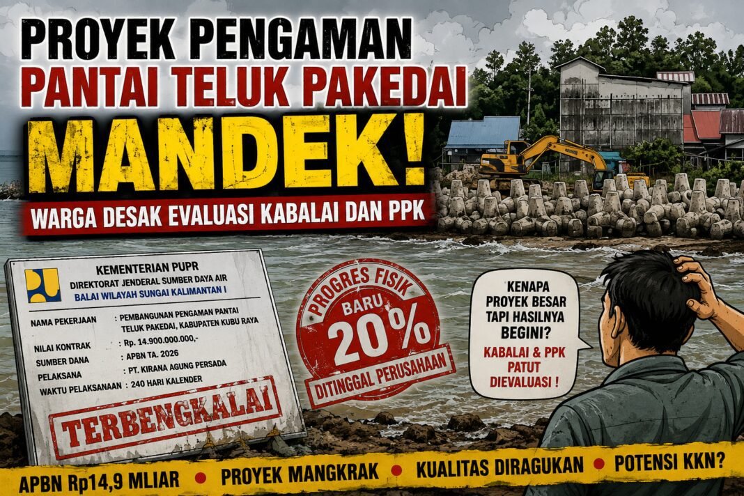 Proyek Pengaman Pantai Teluk Pakedai Mandek, Warga Desak Evaluasi Kabalai dan PPK Proyek Pengaman Pantai Teluk Pakedai Mandek, Warga Desak Evaluasi Kabalai dan PPK