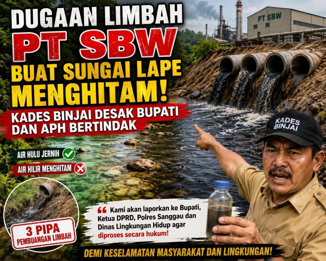 Dugaan Limbah PT SBW Buat Sungai Lape Menghitam, Kades Binjai Desak Bupati dan APH Bertindak Dugaan Limbah PT SBW Buat Sungai Lape Menghitam, Kades Binjai Desak Bupati dan APH Bertindak