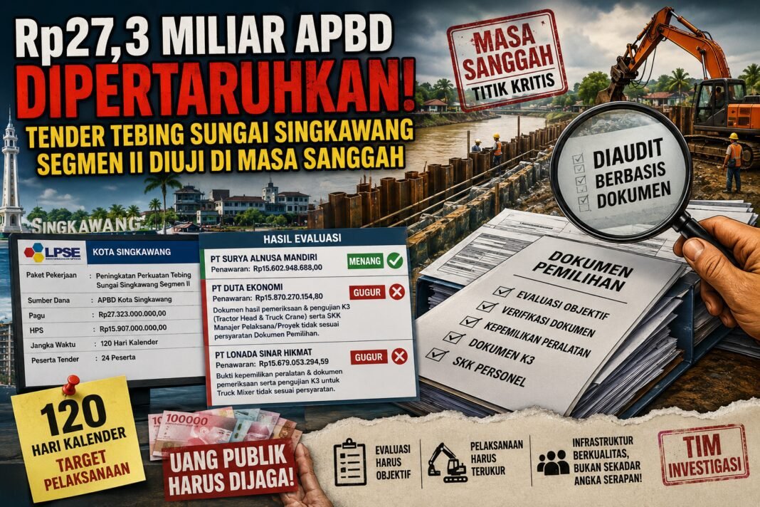 Rp27,3 Miliar APBD Dipertaruhkan, Tender Tebing Sungai Singkawang Segmen II Diuji di Masa Sanggah Rp27,3 Miliar APBD Dipertaruhkan, Tender Tebing Sungai Singkawang Segmen II Diuji di Masa Sanggah