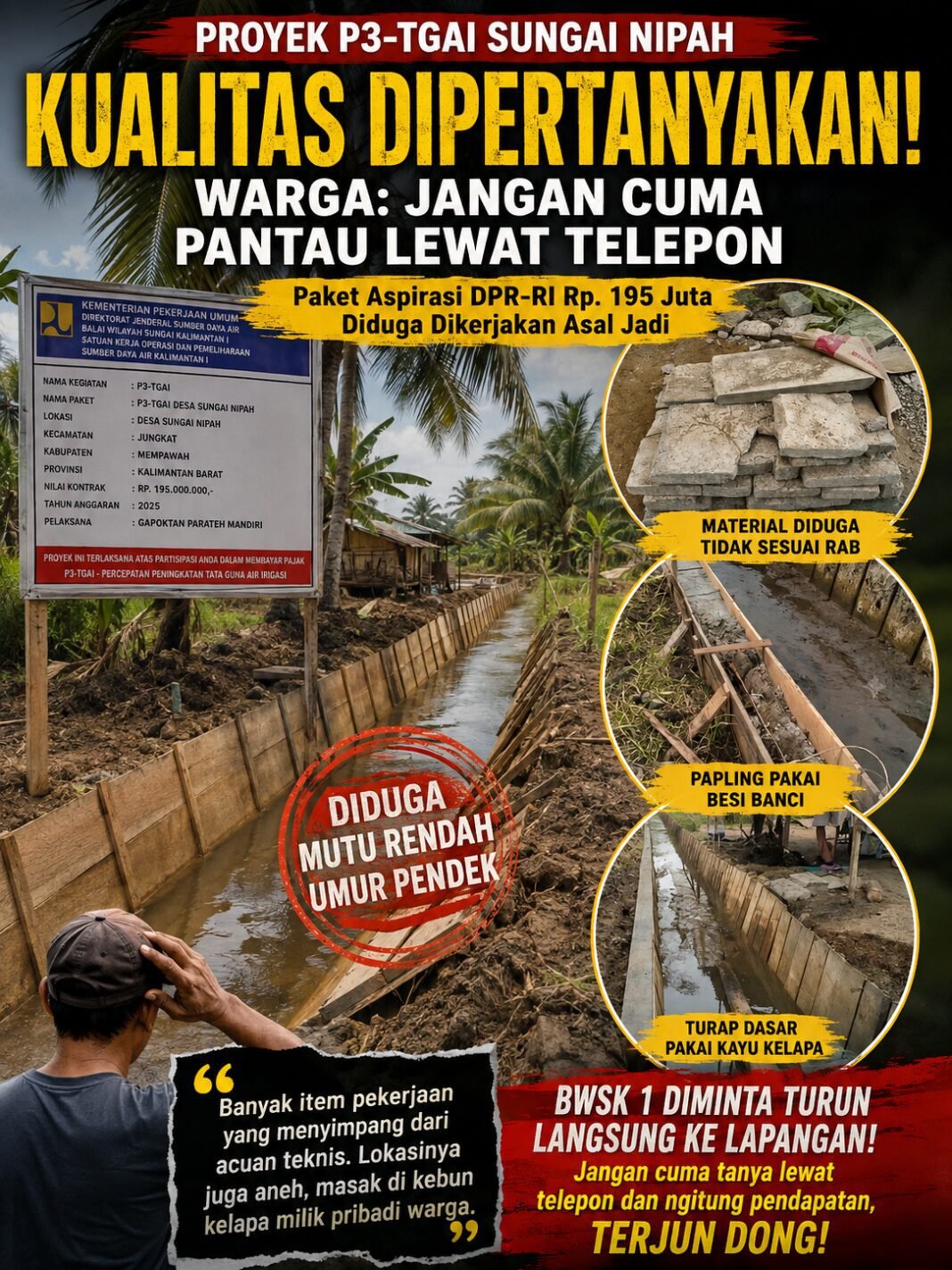 Tiga Titik Irigasi P3-TGAI Sungai Nipah Dipertanyakan, Warga: Jangan Cuma Pantau Lewat Telepon Tiga Titik Irigasi P3-TGAI Sungai Nipah Dipertanyakan, Warga: Jangan Cuma Pantau Lewat Telepon