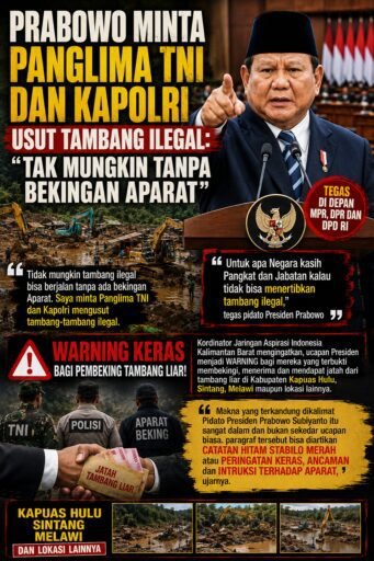 Prabowo Minta Panglima TNI dan Kapolri Usut Tambang Ilegal: “Tak Mungkin Tanpa Bekingan Aparat” Prabowo Minta Panglima TNI dan Kapolri Usut Tambang Ilegal: “Tak Mungkin Tanpa Bekingan Aparat”