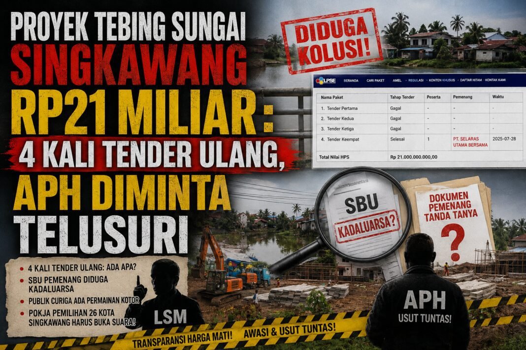 Proyek Tebing Sungai Singkawang Rp21 Miliar: 4 Kali Tender Ulang, APH Diminta Telusuri Proyek Tebing Sungai Singkawang Rp21 Miliar: 4 Kali Tender Ulang, APH Diminta Telusuri
