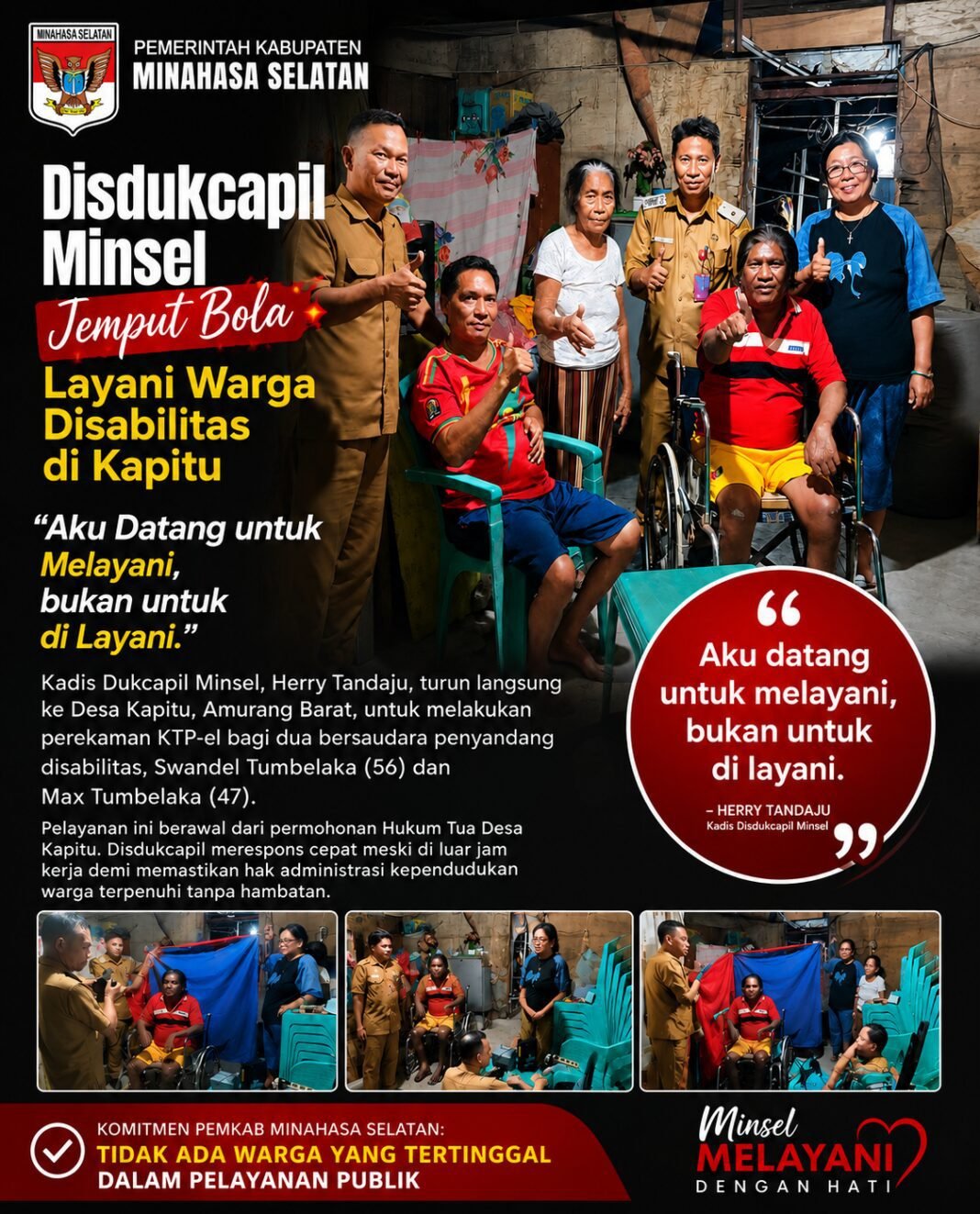 Disdukcapil Minsel Jemput Bola Layani Warga Disabilitas di Kapitu, Kadis: “Aku Datang untuk Melayani” Disdukcapil Minsel Jemput Bola Layani Warga Disabilitas di Kapitu, Kadis: “Aku Datang untuk Melayani”