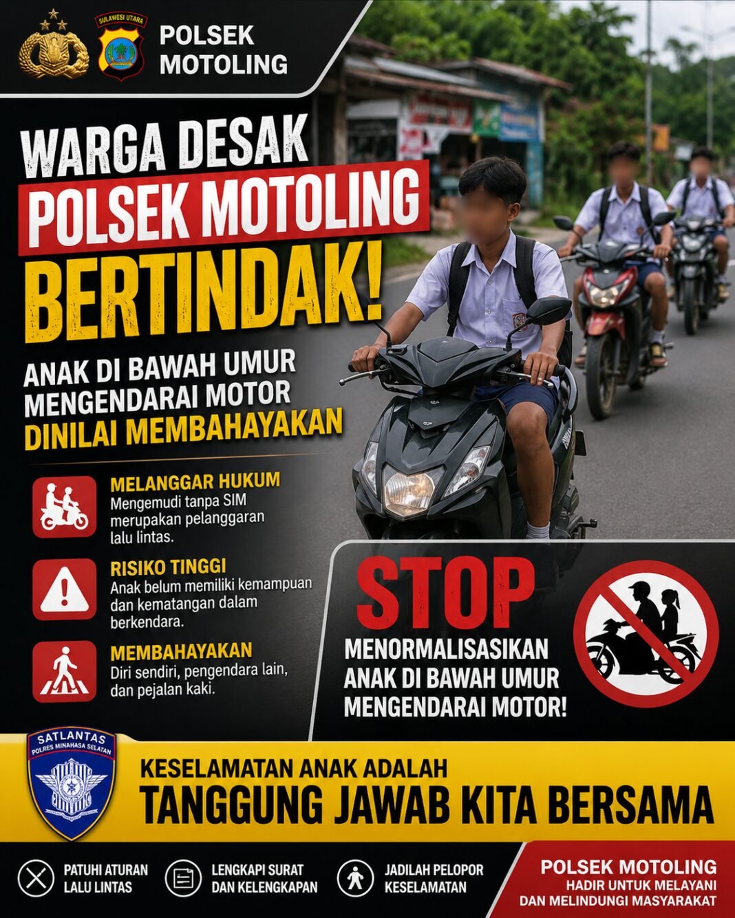 Warga Desak Polsek Motoling Bertindak, Anak di Bawah Umur Mengendarai Motor Dinilai Membahayakan Warga Desak Polsek Motoling Bertindak, Anak di Bawah Umur Mengendarai Motor Dinilai Membahayakan