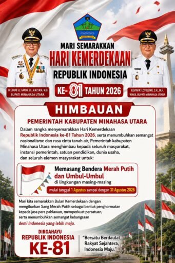 Semaraknya menyambut hari kemerdekaan RI, ini himbauan pemerintah kabupaten Minahasa Utara. Semaraknya menyambut hari kemerdekaan RI, ini himbauan pemerintah kabupaten Minahasa Utara.