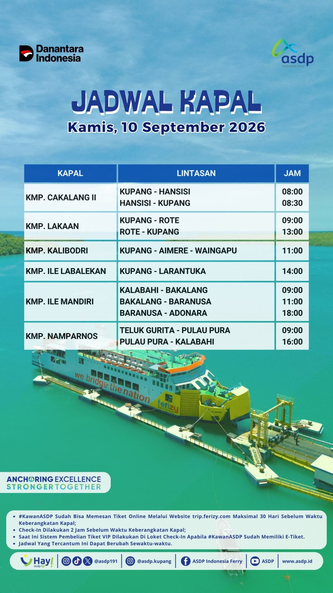 Jadwal Keberangkatan Kapal Ferry ASDP Kupang untuk Kamis, 10 September 2026 Jadwal Keberangkatan Kapal Ferry ASDP Kupang untuk Kamis, 10 September 2026