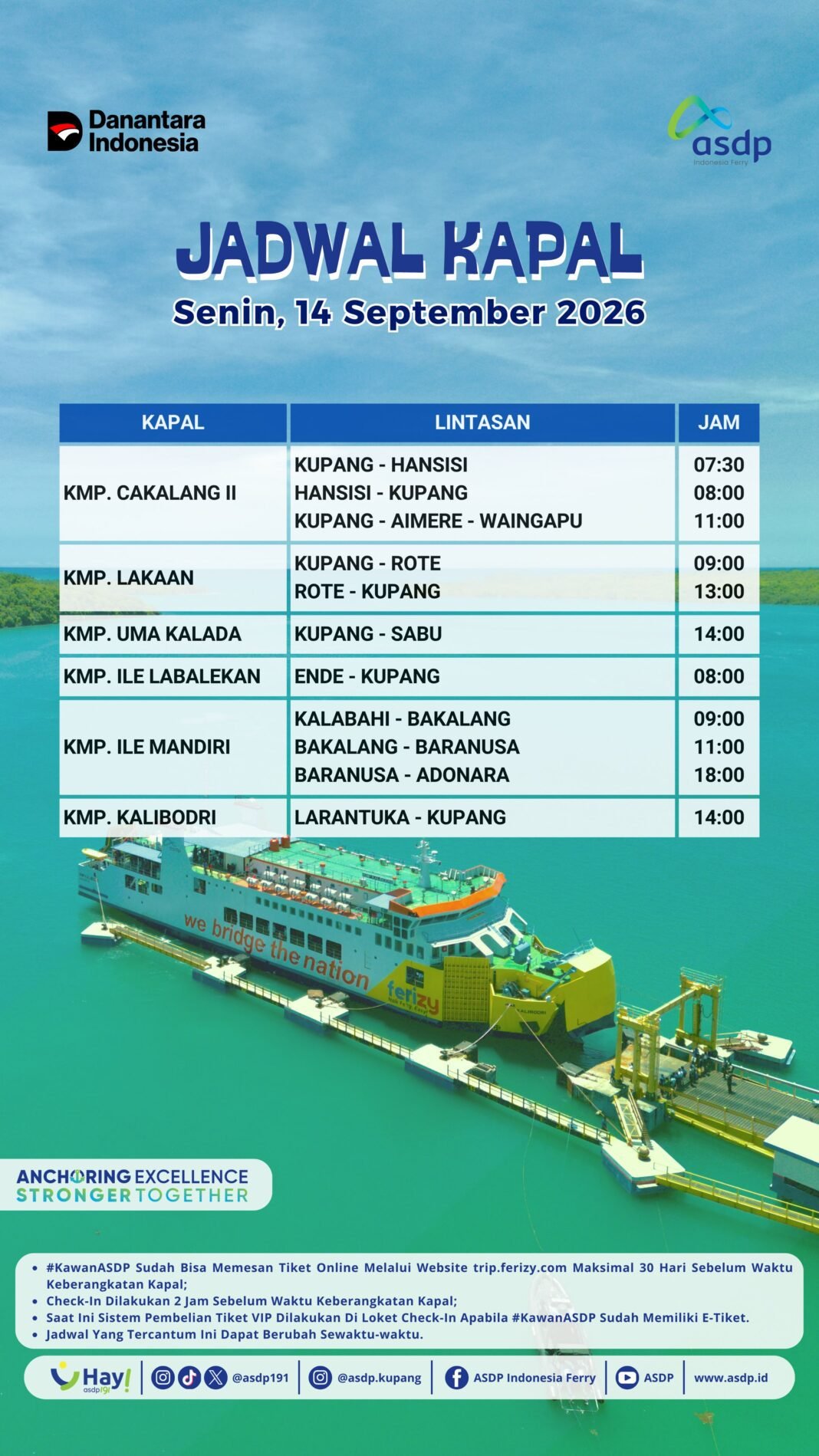 INFOTERBARU — Jadwal Kapal ASDP Kupang Besok, Senin 14 September 2026 INFOTERBARU — Jadwal Kapal ASDP Kupang Besok, Senin 14 September 2026