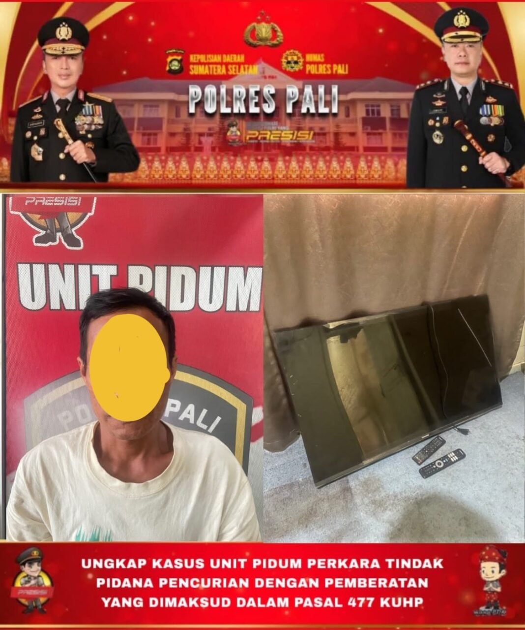 Terungkap! Pencurian TV di Benuang PALI, Terduga Pelaku Ditangkap Tanpa Perlawanan Terungkap! Pencurian TV di Benuang PALI, Terduga Pelaku Ditangkap Tanpa Perlawanan