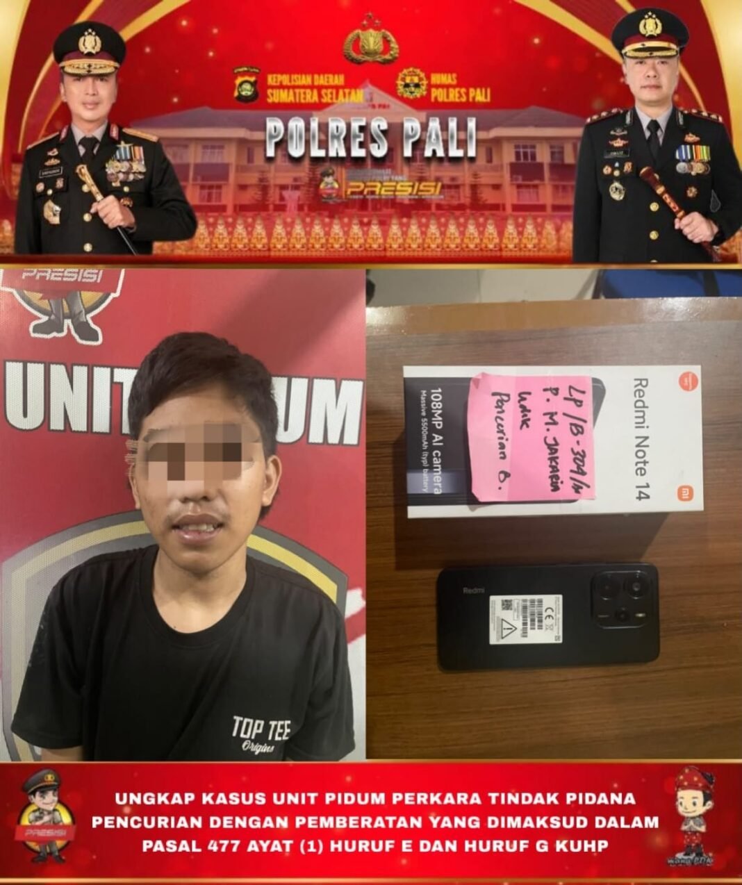 Polres PALI Tangkap Remaja Terduga Pencuri 2 HP, Kerugian Rp3,3 Juta Polres PALI Tangkap Remaja Terduga Pencuri 2 HP, Kerugian Rp3,3 Juta