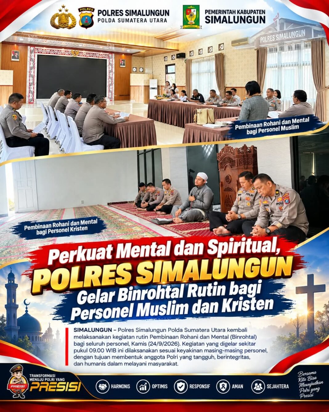 Polres Simalungun Gelar Binrohtal Rutin bagi Personel Muslim dan Kristen Polres Simalungun Gelar Binrohtal Rutin bagi Personel Muslim dan Kristen