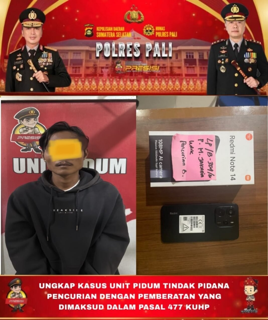 Dua HP Raib Saat Pemilik Tidur, Polisi Tangkap Pria di Talang Ubi Dua HP Raib Saat Pemilik Tidur, Polisi Tangkap Pria di Talang Ubi