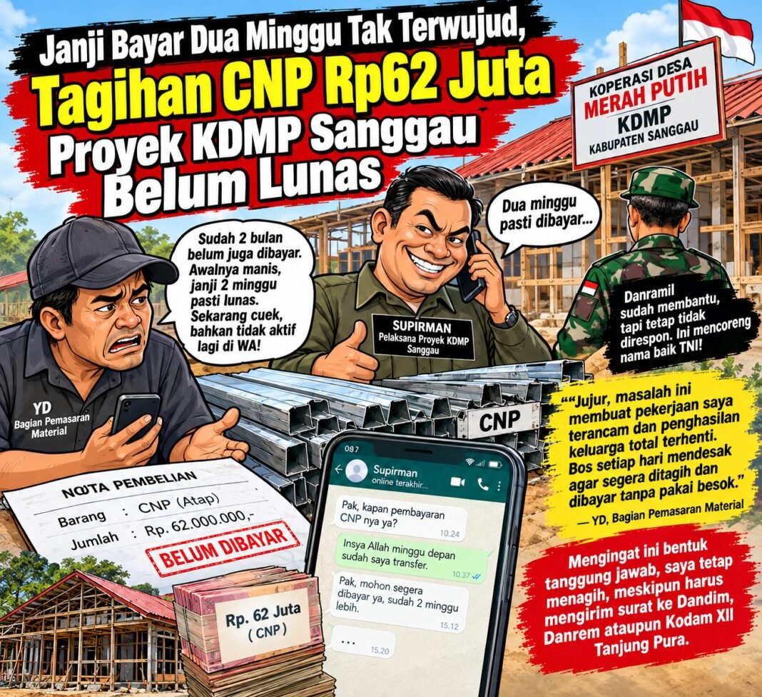 Janji Bayar Dua Minggu Tak Terwujud, Tagihan CNP Rp62 Juta Proyek KDMP Sanggau Belum Lunas Janji Bayar Dua Minggu Tak Terwujud, Tagihan CNP Rp62 Juta Proyek KDMP Sanggau Belum Lunas
