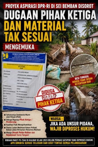 Proyek Aspirasi DPR-RI di Sei Bemban Disorot, Dugaan Pihak Ketiga dan Material Tak Sesuai Mengemuka Proyek Aspirasi DPR-RI di Sei Bemban Disorot, Dugaan Pihak Ketiga dan Material Tak Sesuai Mengemuka