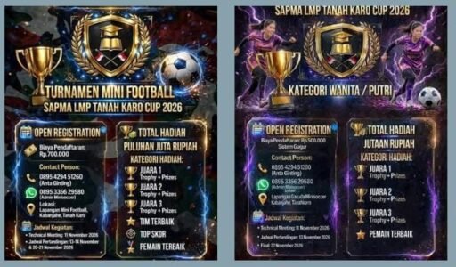 Yok Ikuti dan Daftarkan Tim Kalian ! Piala Bergilir Turnamen Mini Football Sapma LMP Karo Cup 2026 Yok Ikuti dan Daftarkan Tim Kalian ! Piala Bergilir Turnamen Mini Football Sapma LMP Karo Cup 2026
