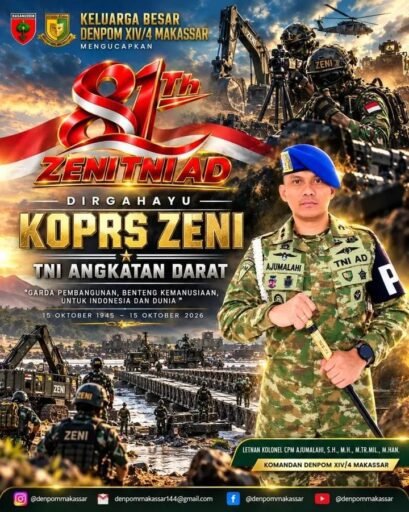KELUARGA BESAR DENPOM XIV/4 MAKASSAR UCAPKAN DIRGAHAYU KORPS ZENI TNI AD KE-81Se KELUARGA BESAR DENPOM XIV/4 MAKASSAR UCAPKAN DIRGAHAYU KORPS ZENI TNI AD KE-81Se