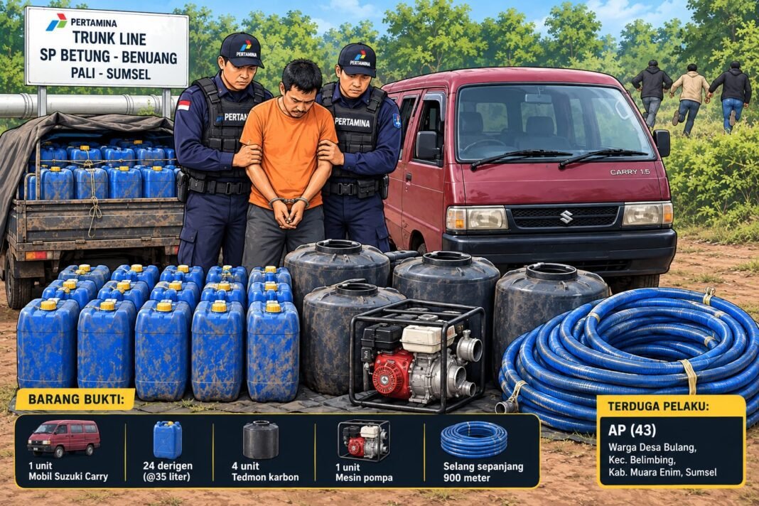 Terduga Pencuri Minyak Pertamina Ditangkap di PALI, 900 Meter Selang Diamankan Terduga Pencuri Minyak Pertamina Ditangkap di PALI, 900 Meter Selang Diamankan