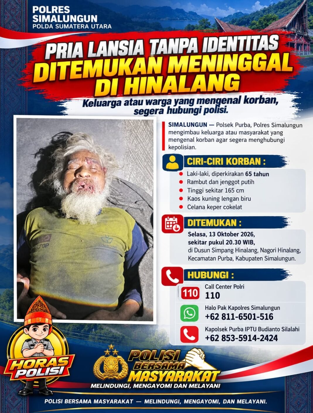 Pria Lansia Tanpa Identitas Ditemukan Meninggal ,Polsek Purba Imbau Bagi yang Mengenal Segera Hubungi Polisi Pria Lansia Tanpa Identitas Ditemukan Meninggal ,Polsek Purba Imbau Bagi yang Mengenal Segera Hubungi Polisi